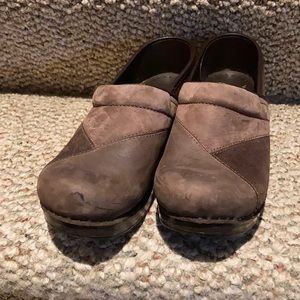 Dansko Swede patchwork brown clog.